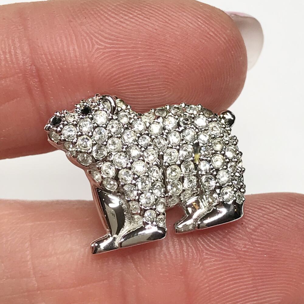 Swarovski Swan Signed Crystal Polar Bear Dainty Silver Tone Tack Tie Pin Brooch